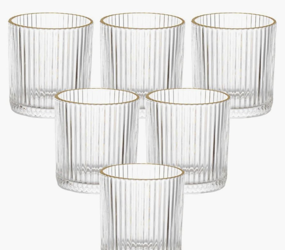 Jogo de Copos de Vidro Transparente Graffiato Fio de Ouro 320ml 6 peças - Hauskraft CPBX053/GD