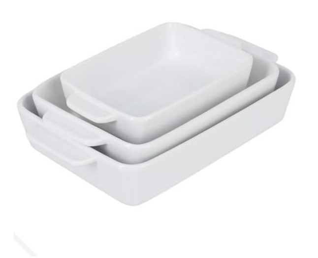 Conjunto de Travessas assadeira Refratárias em Porcelana Branca, 3 Peças com Alças