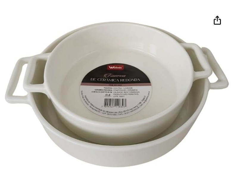 Assadeira Travessa Porcelana Branca 2un Redonda c/Alça Santis