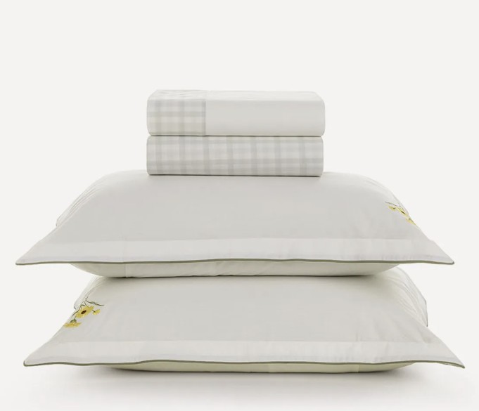 Jogo de Cama King 200 Fios 100% Algodão Florata Branco