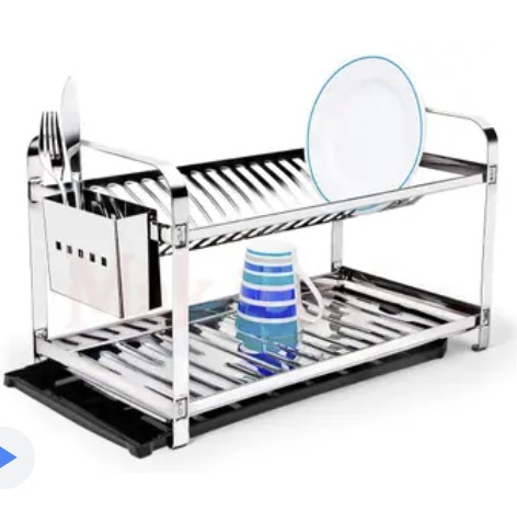 Escorredor De 20 Pratos Com Porta Talher Inox E Bandeja Coletora De Água Preta - Mak Inox